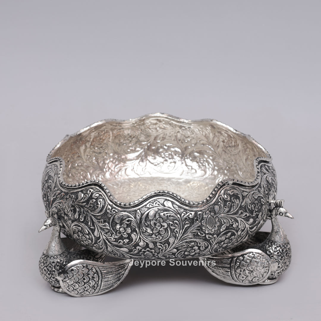 Handcrafted German Silver Antique Decorative Peacock Urli