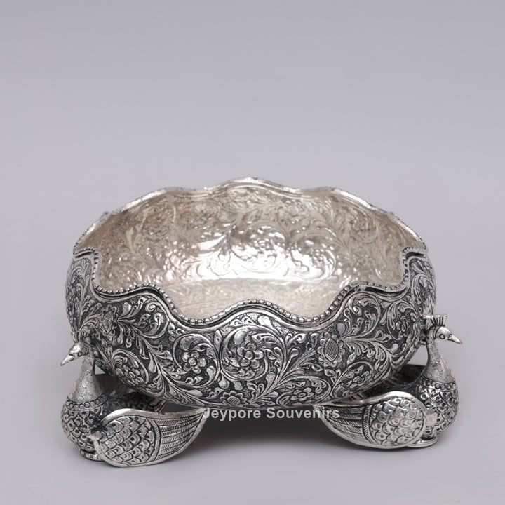 Handcrafted German Silver Antique Decorative Peacock Urli