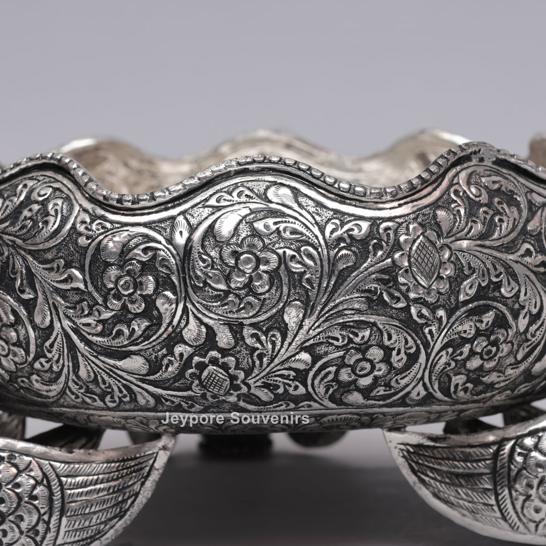 Handcrafted German Silver Antique Decorative Peacock Urli