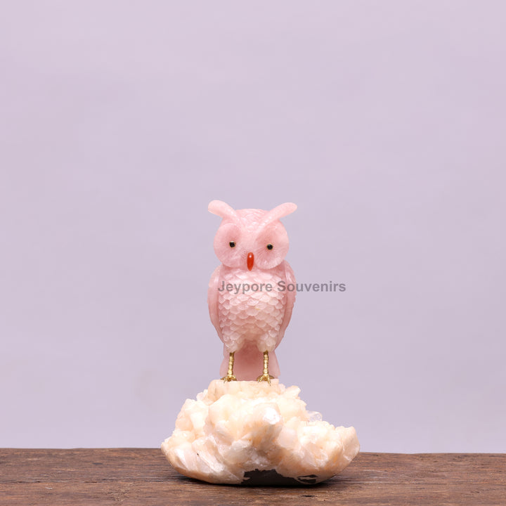 Semi Precious Rose Quartz Pink Owl