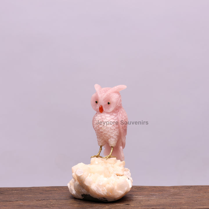 Semi Precious Rose Quartz Pink Owl