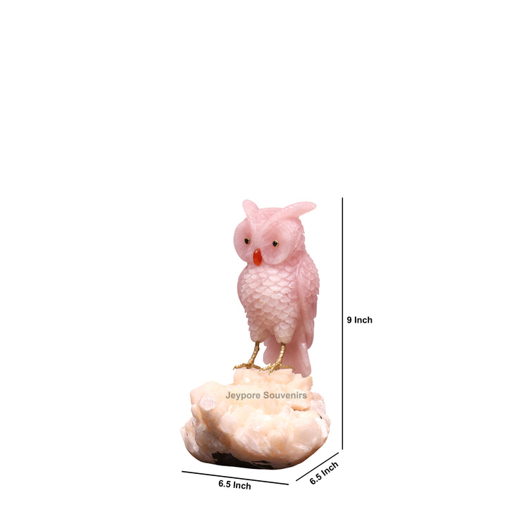 Semi Precious Rose Quartz Pink Owl