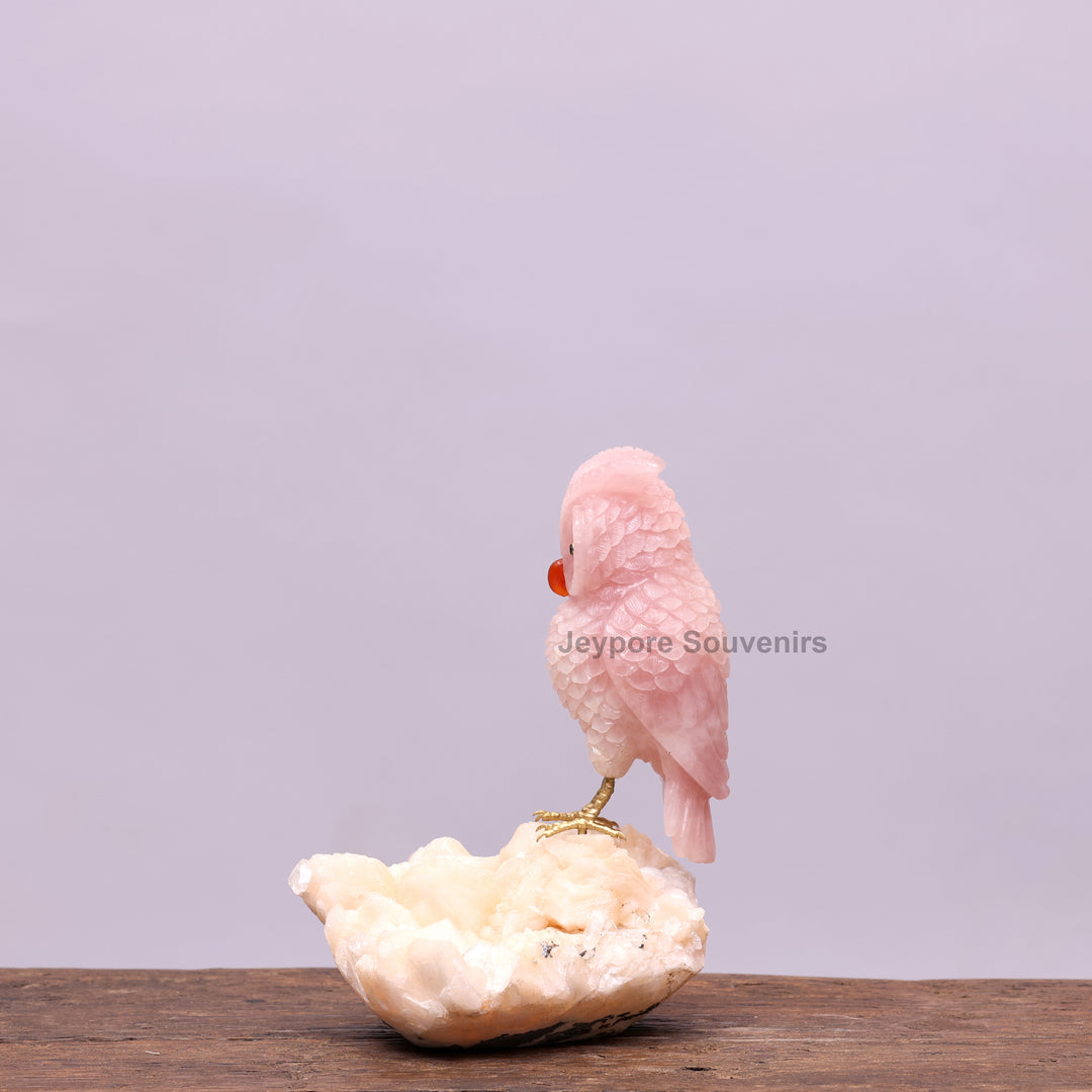 Semi Precious Rose Quartz Pink Owl