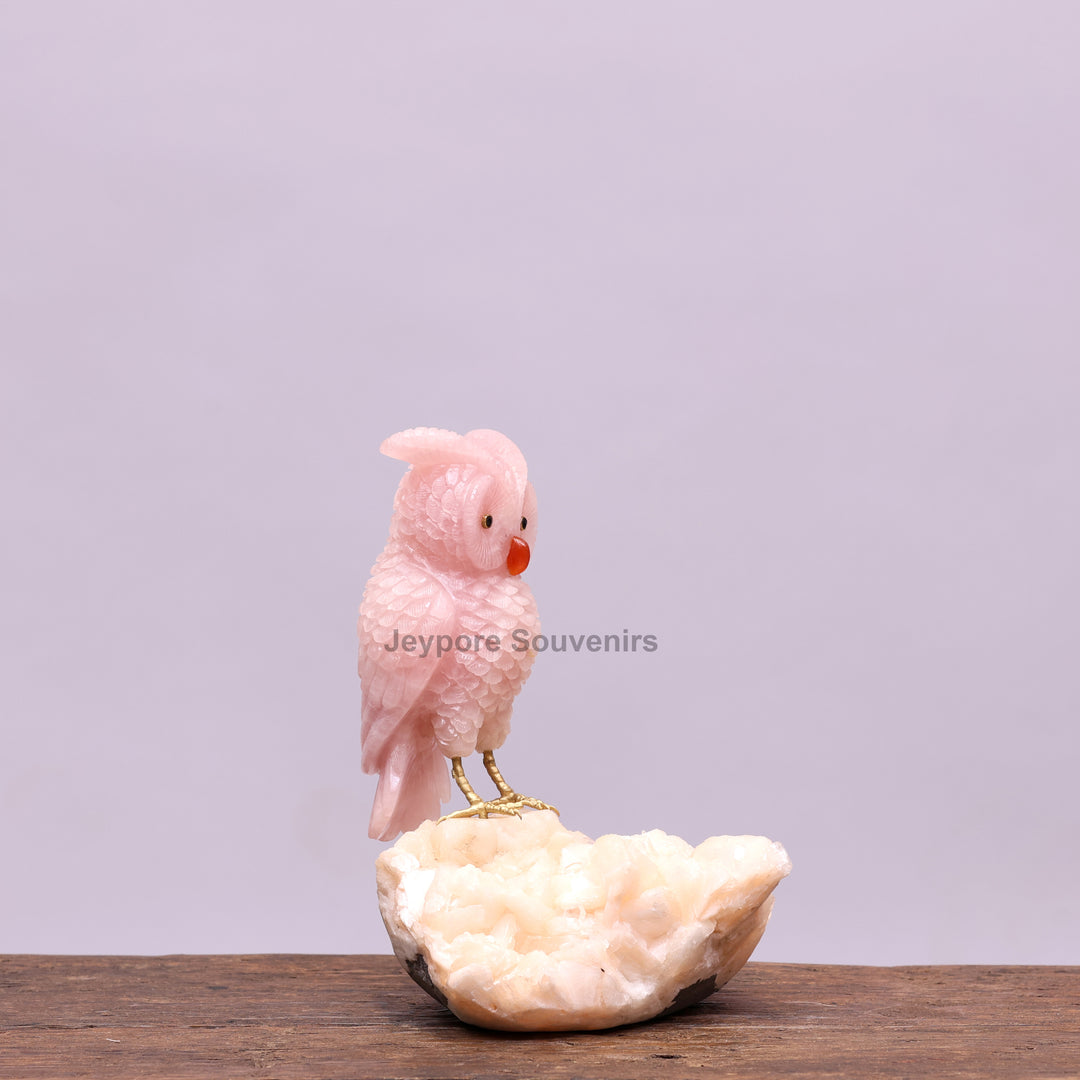 Semi Precious Rose Quartz Pink Owl