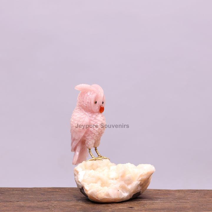 Semi Precious Rose Quartz Pink Owl