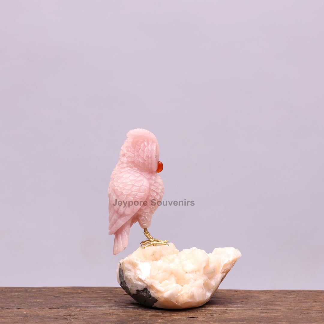 Semi Precious Rose Quartz Pink Owl