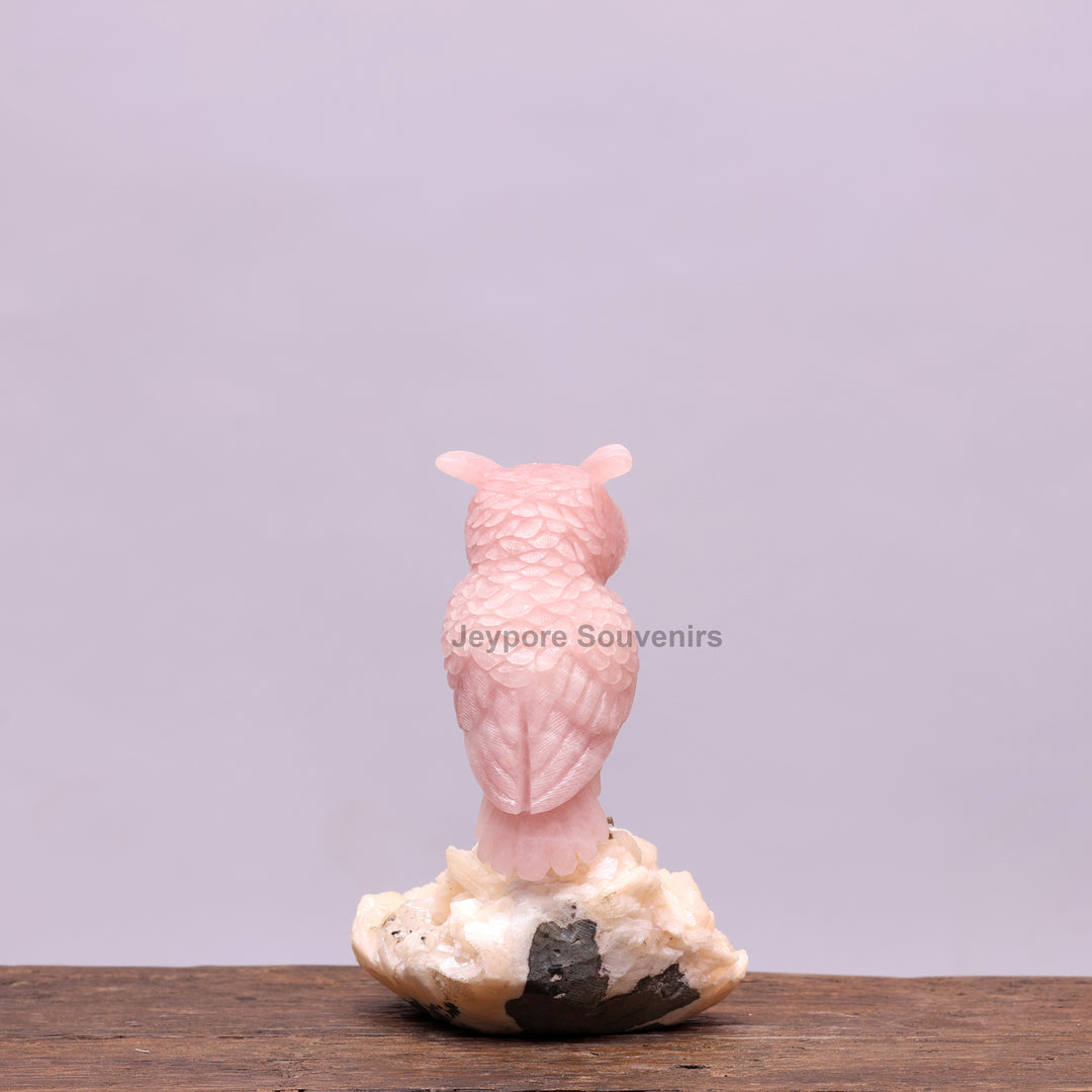 Semi Precious Rose Quartz Pink Owl