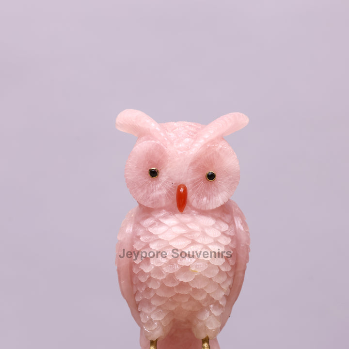 Semi Precious Rose Quartz Pink Owl