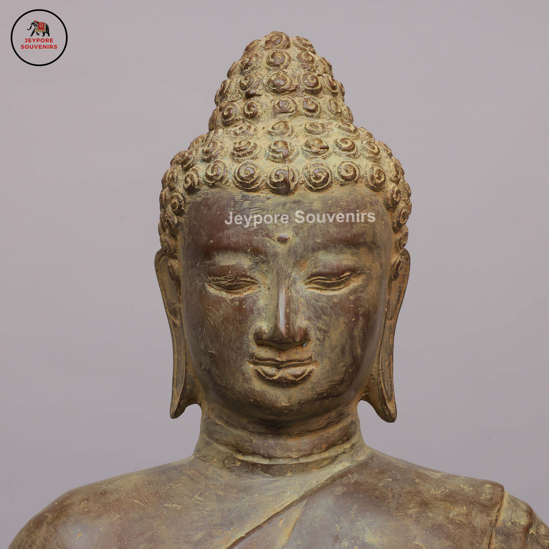 Antique Bronze Standing Buddha Statue with Dual Hand Gestures on Black Lacquer Plinth