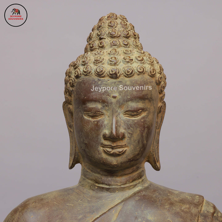 Antique Bronze Standing Buddha Statue with Dual Hand Gestures on Black Lacquer Plinth