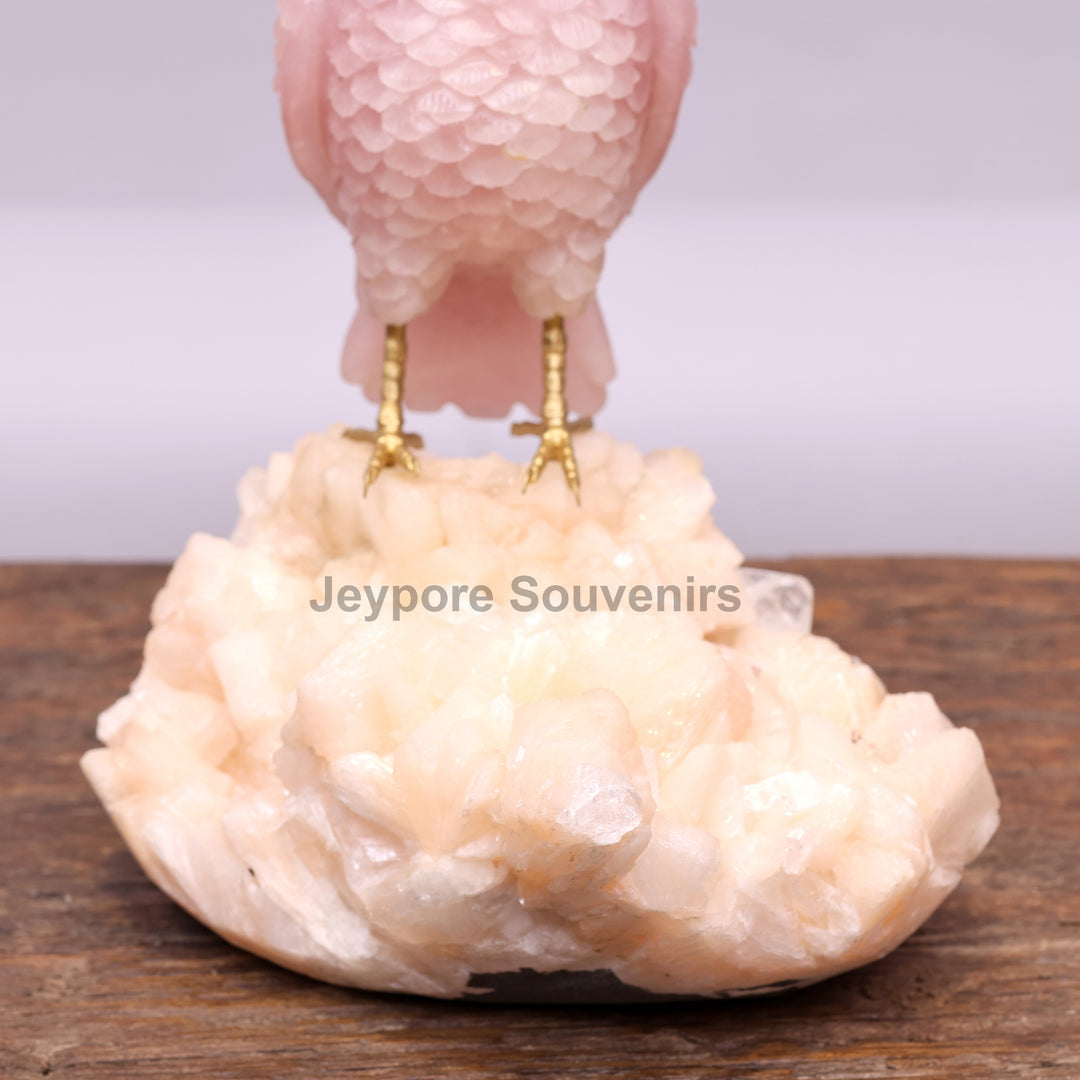Semi Precious Rose Quartz Pink Owl