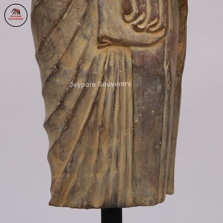 Antique Bronze Standing Buddha Statue with Dual Hand Gestures on Black Lacquer Plinth