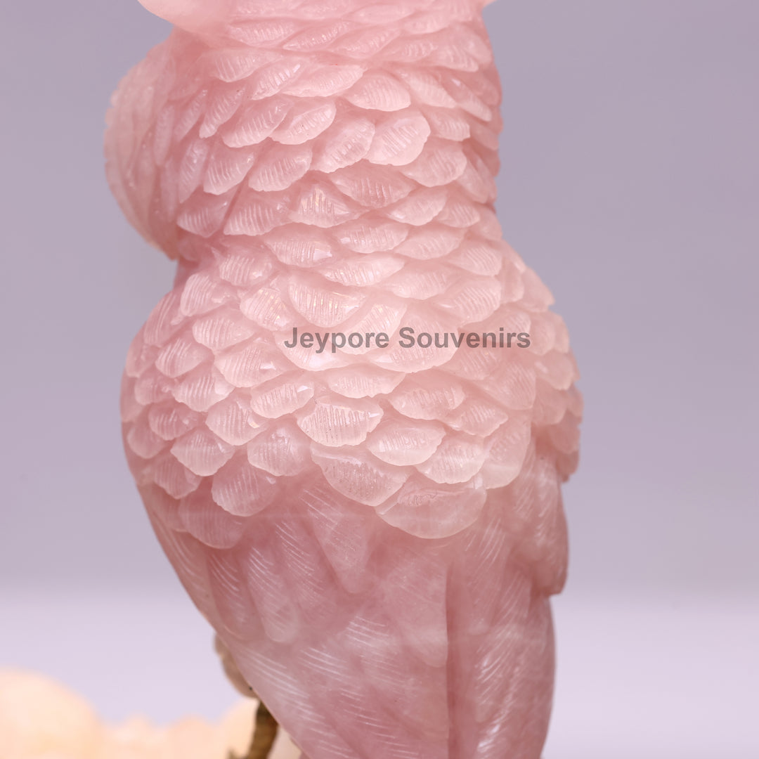 Semi Precious Rose Quartz Pink Owl