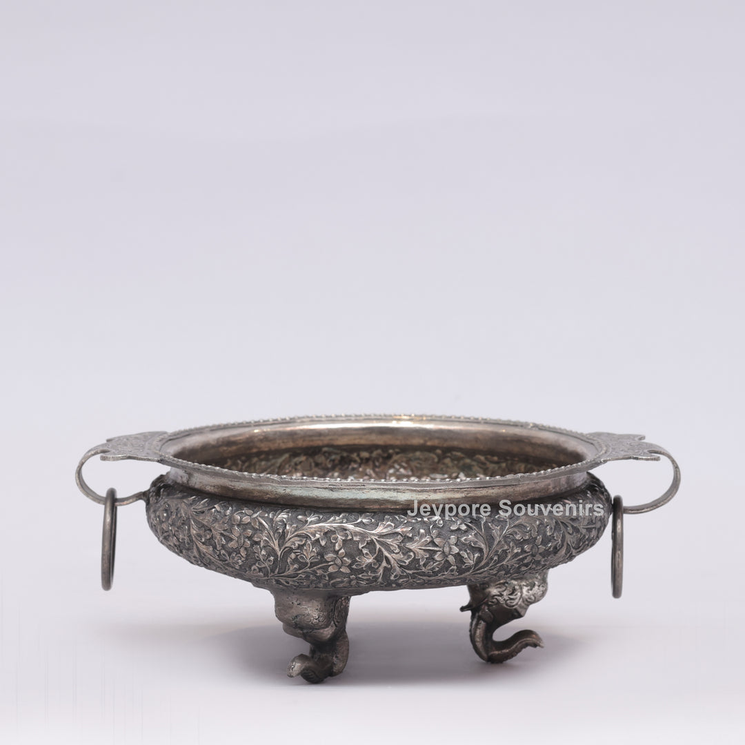 Handcrafted German Silver Polished Urli with Elephant Feet