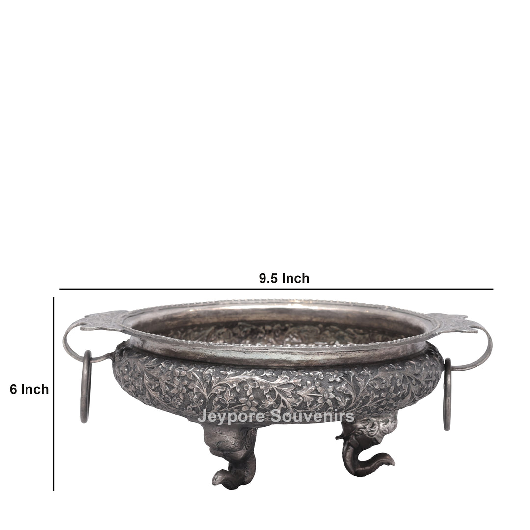 Handcrafted German Silver Polished Urli with Elephant Feet