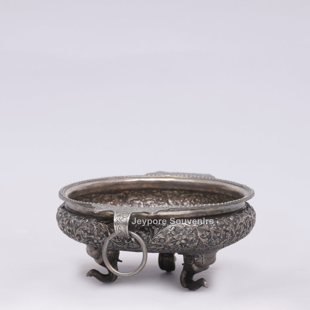 Handcrafted German Silver Polished Urli with Elephant Feet