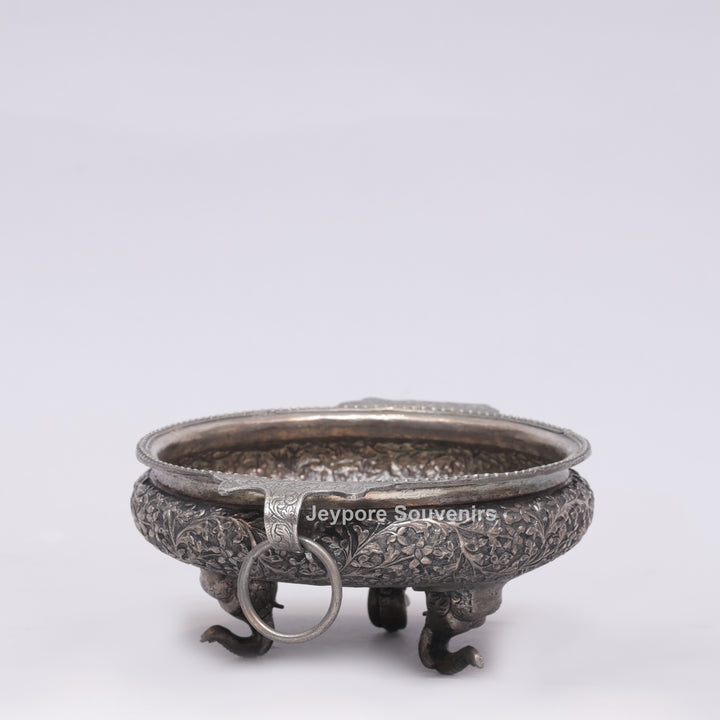 Handcrafted German Silver Polished Urli with Elephant Feet