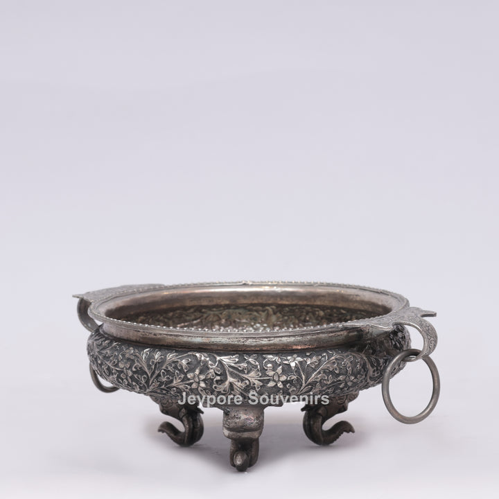 Handcrafted German Silver Polished Urli with Elephant Feet