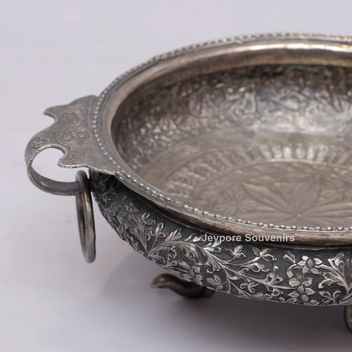 Handcrafted German Silver Polished Urli with Elephant Feet