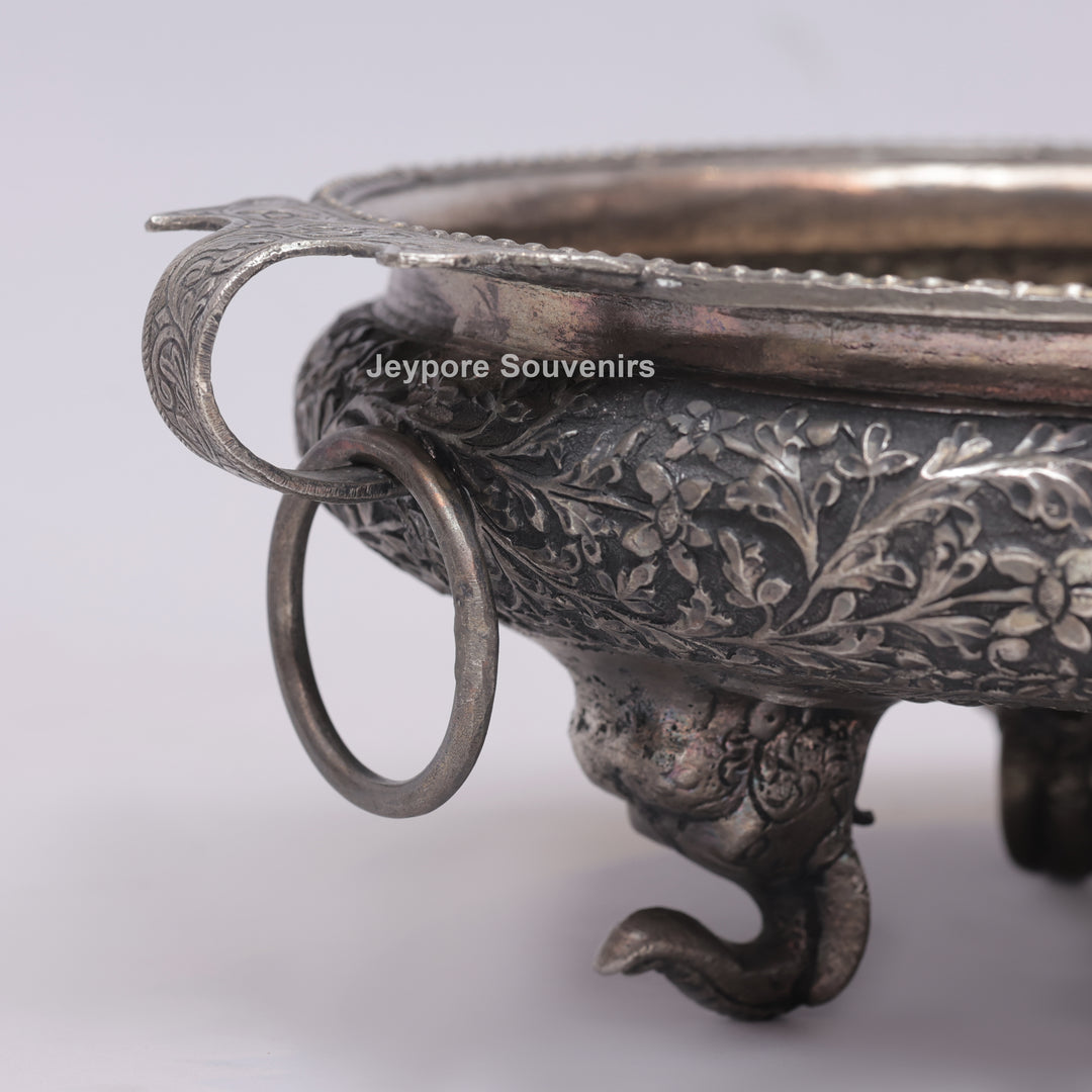 Handcrafted German Silver Polished Urli with Elephant Feet