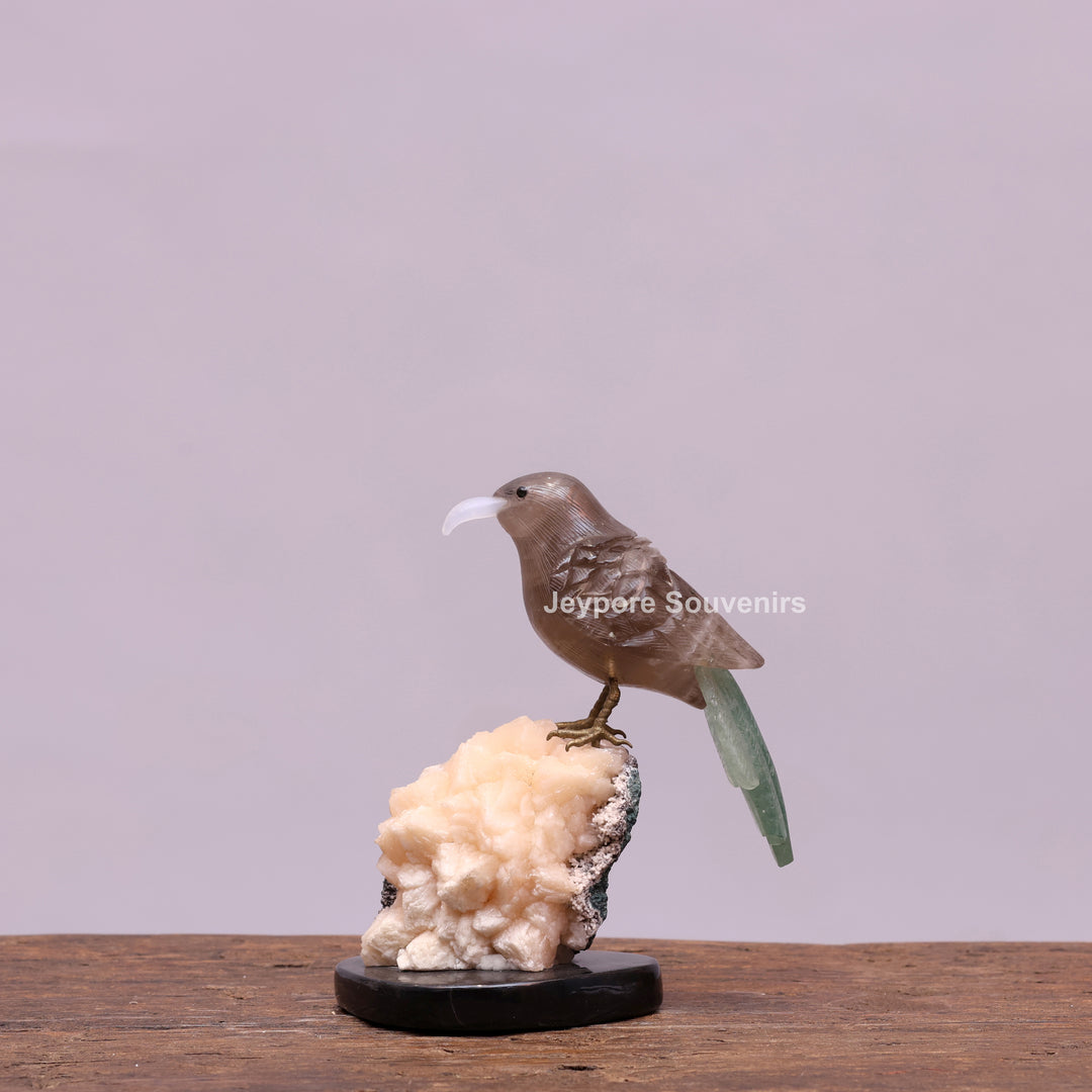 Smokey Quartz Bird With Green Aventurine Tail On Crystal Base