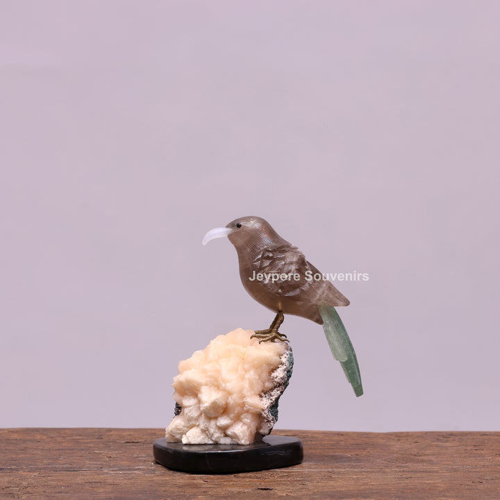 Smokey Quartz Bird With Green Aventurine Tail On Crystal Base