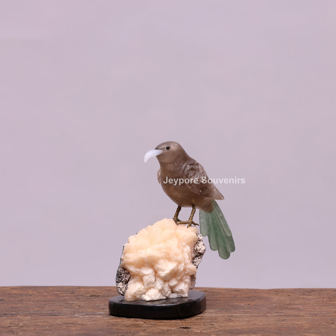 Smokey Quartz Bird With Green Aventurine Tail On Crystal Base
