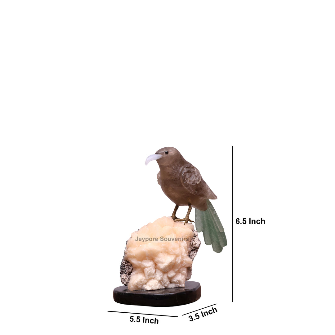 Smokey Quartz Bird With Green Aventurine Tail On Crystal Base