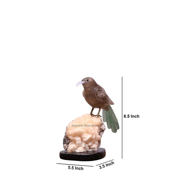 Smokey Quartz Bird With Green Aventurine Tail On Crystal Base