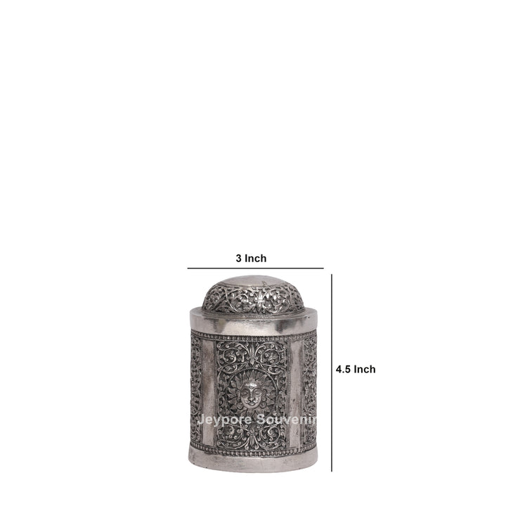 Handcrafted German Silver Oxidized Container with Sun Motif