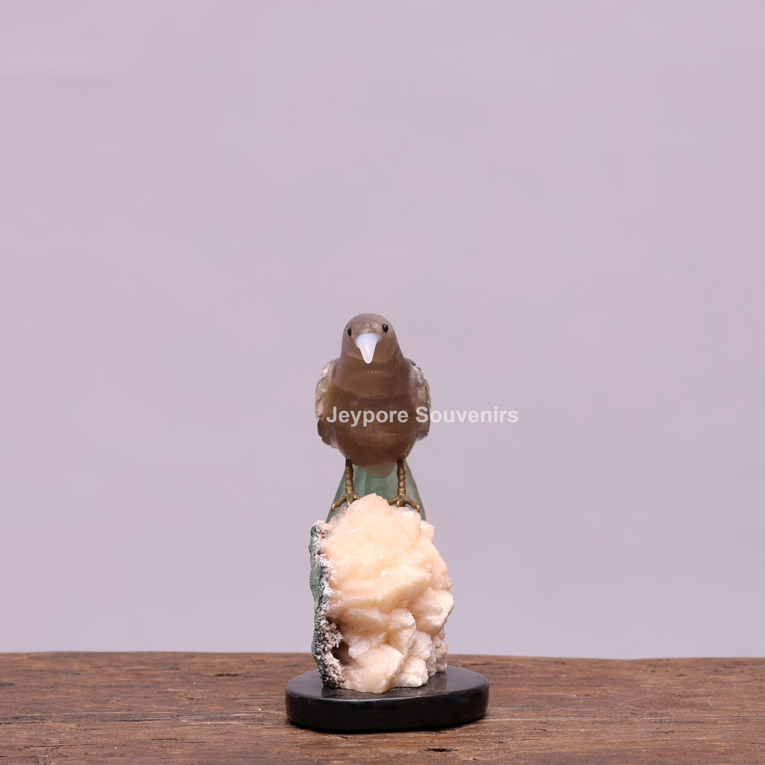Smokey Quartz Bird With Green Aventurine Tail On Crystal Base