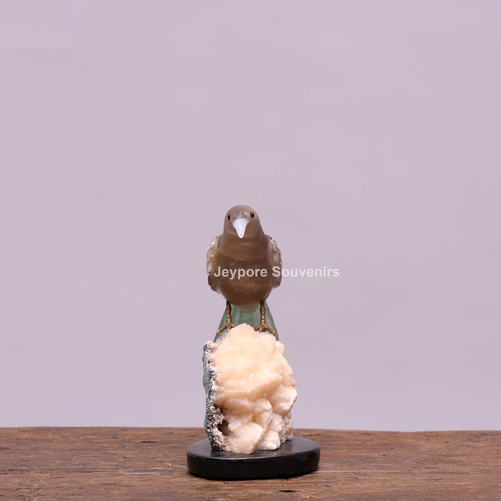 Smokey Quartz Bird With Green Aventurine Tail On Crystal Base