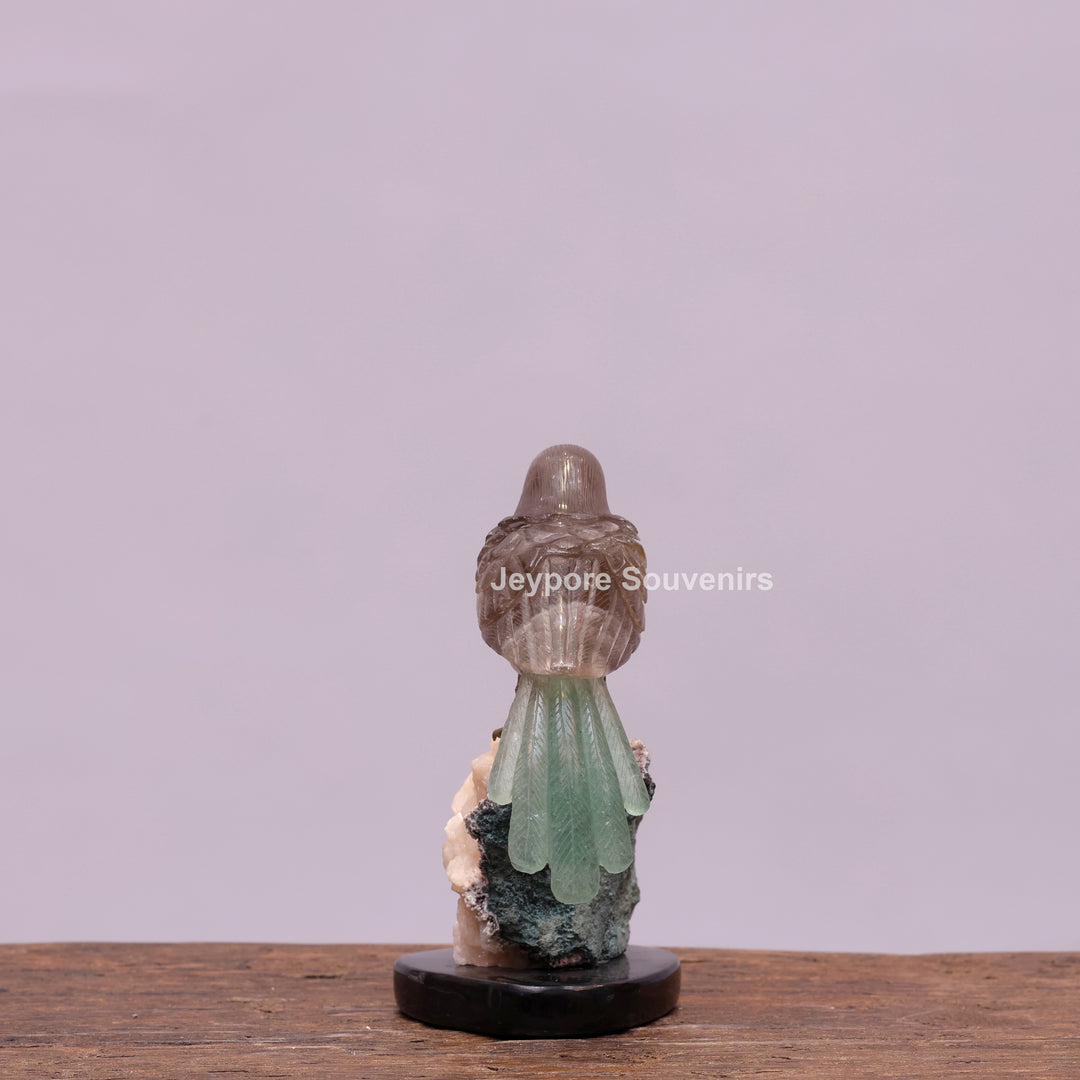 Smokey Quartz Bird With Green Aventurine Tail On Crystal Base