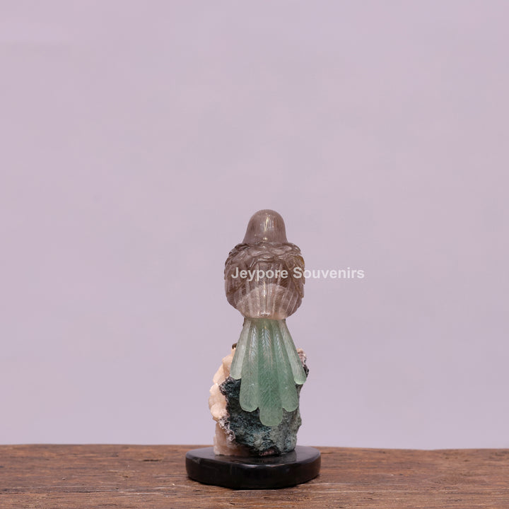 Smokey Quartz Bird With Green Aventurine Tail On Crystal Base