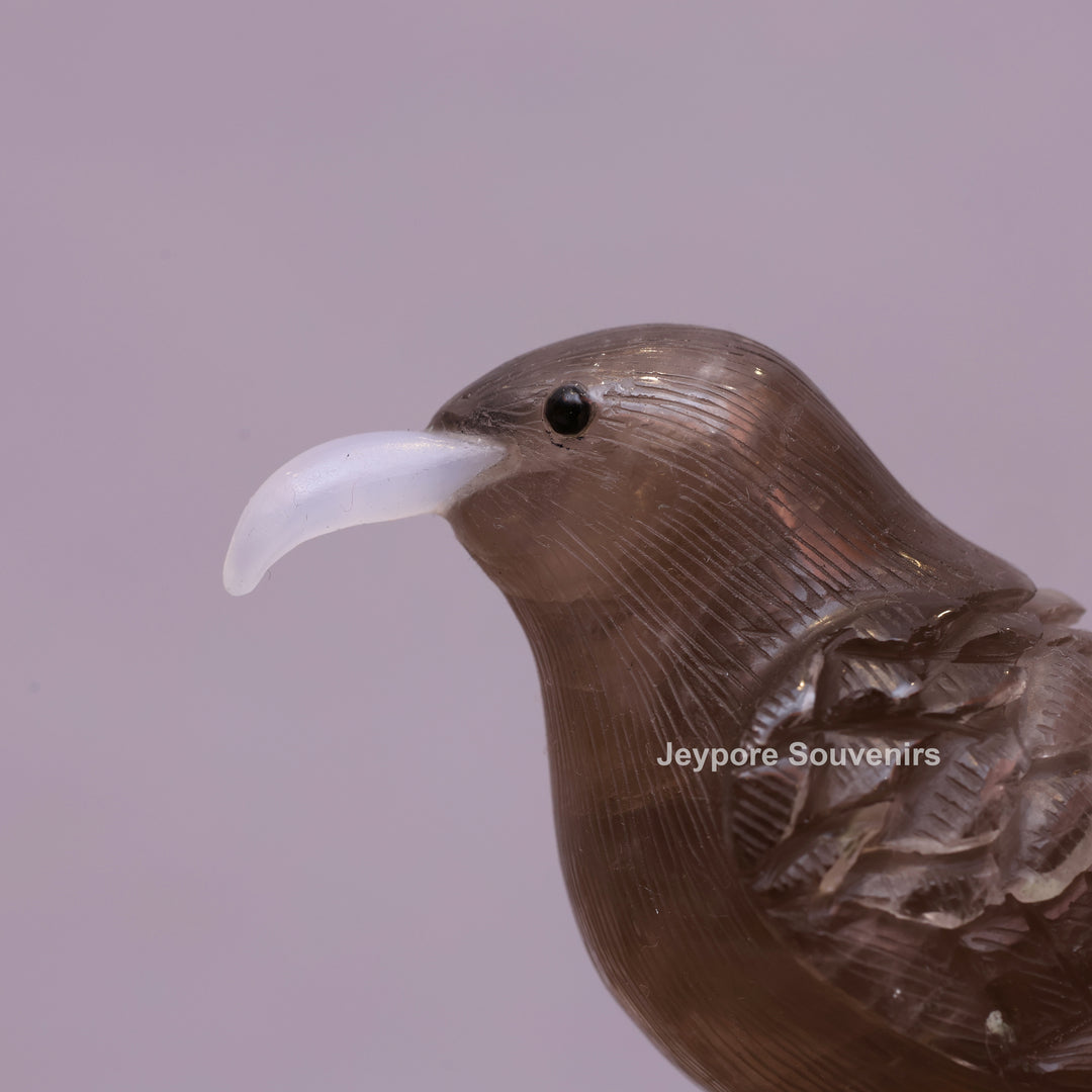 Smokey Quartz Bird With Green Aventurine Tail On Crystal Base