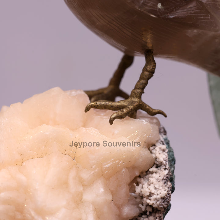 Smokey Quartz Bird With Green Aventurine Tail On Crystal Base
