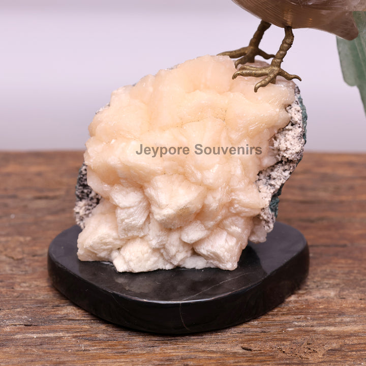 Smokey Quartz Bird With Green Aventurine Tail On Crystal Base