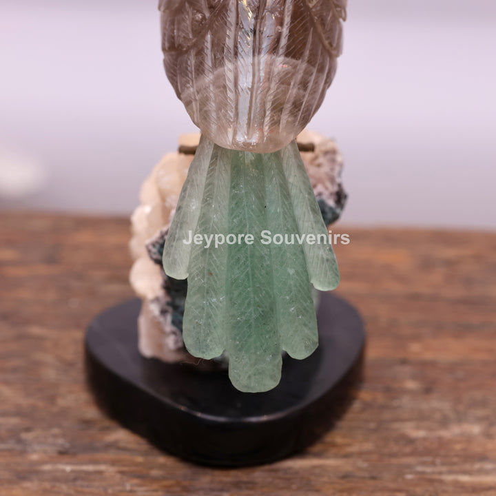 Smokey Quartz Bird With Green Aventurine Tail On Crystal Base