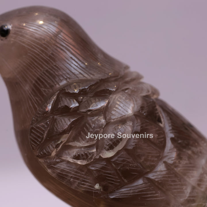 Smokey Quartz Bird With Green Aventurine Tail On Crystal Base