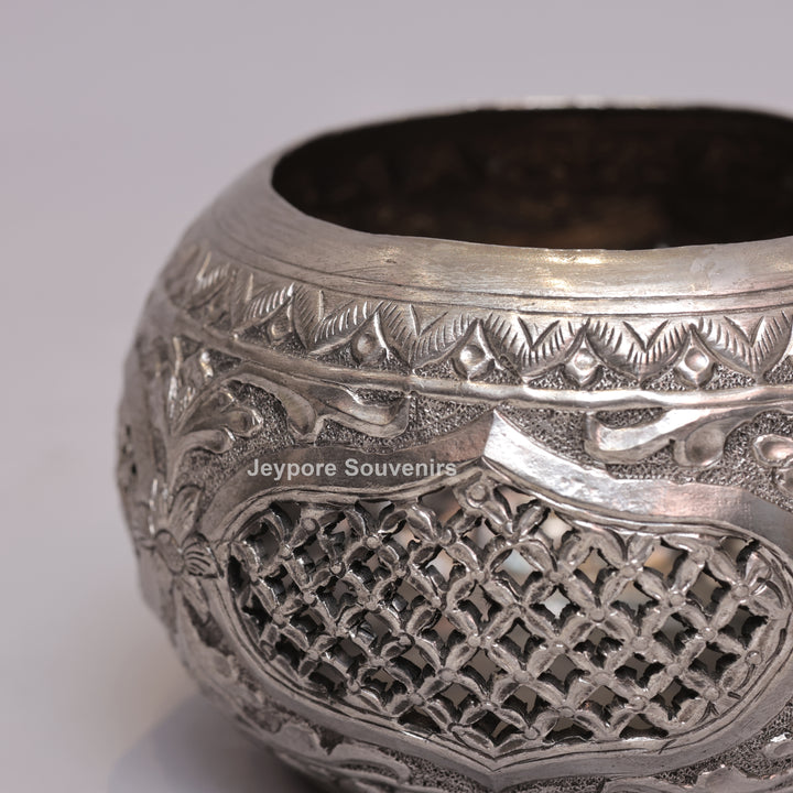 Handcrafted Victory Mosaic German Silver Tea Light Candle Holder