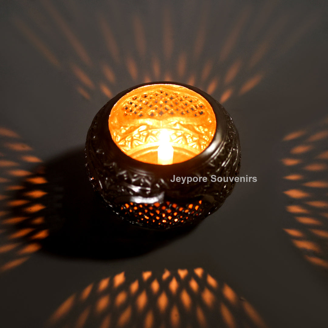 Handcrafted Victory Mosaic German Silver Tea Light Candle Holder
