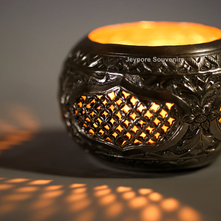 Handcrafted Victory Mosaic German Silver Tea Light Candle Holder
