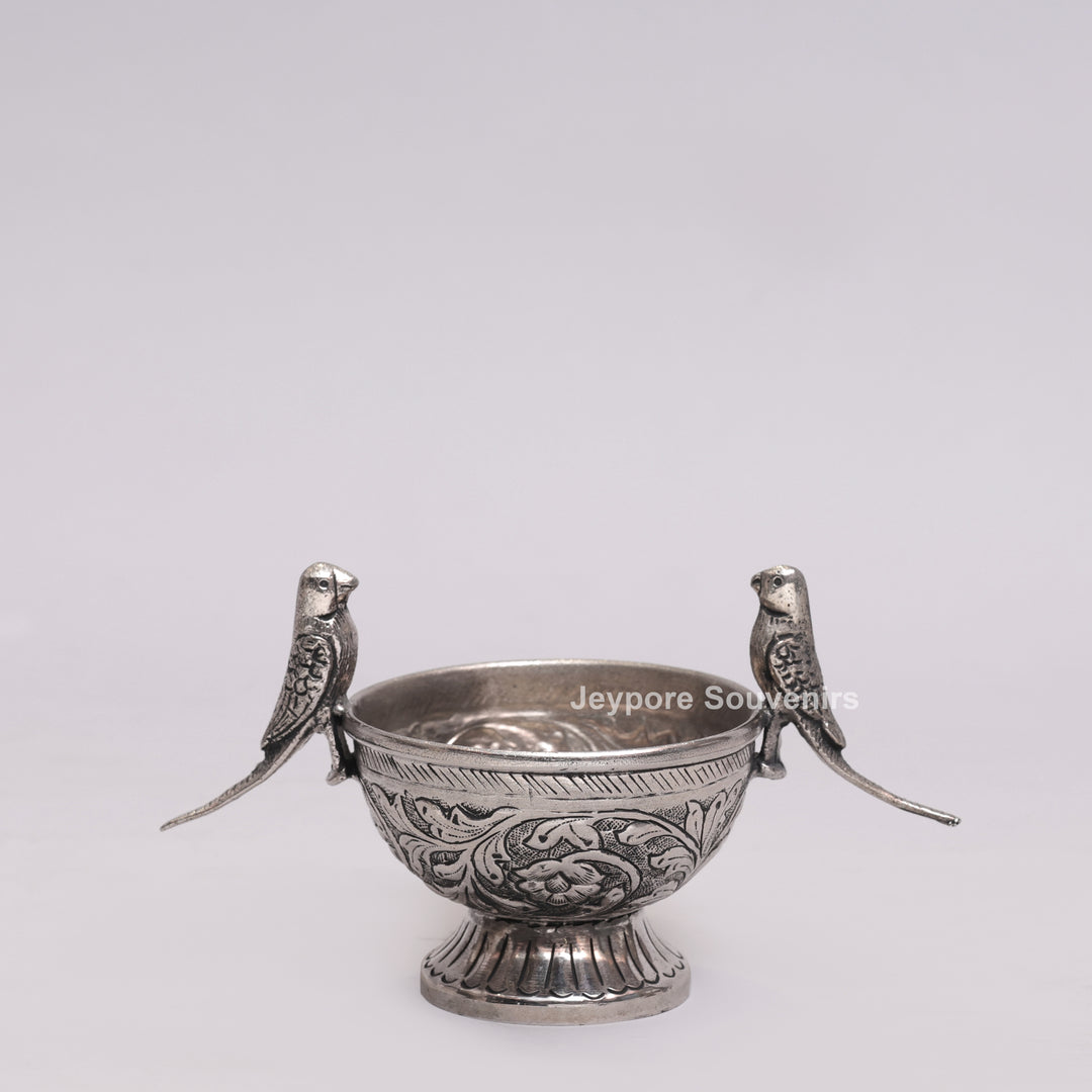 Handcrafted German Silver Polished Decorative Parrot Bowl