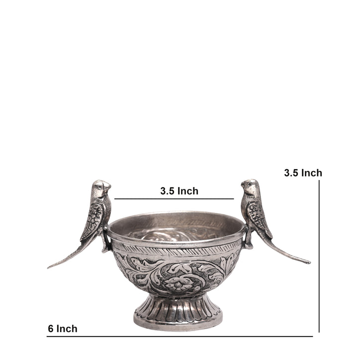 Handcrafted German Silver Polished Decorative Parrot Bowl