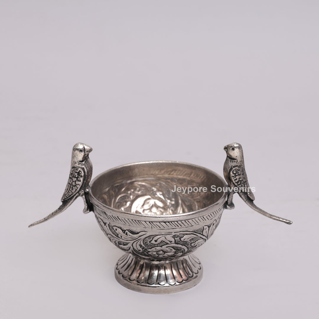 Handcrafted German Silver Polished Decorative Parrot Bowl