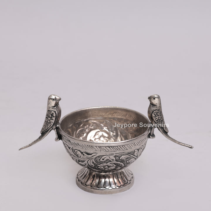 Handcrafted German Silver Polished Decorative Parrot Bowl