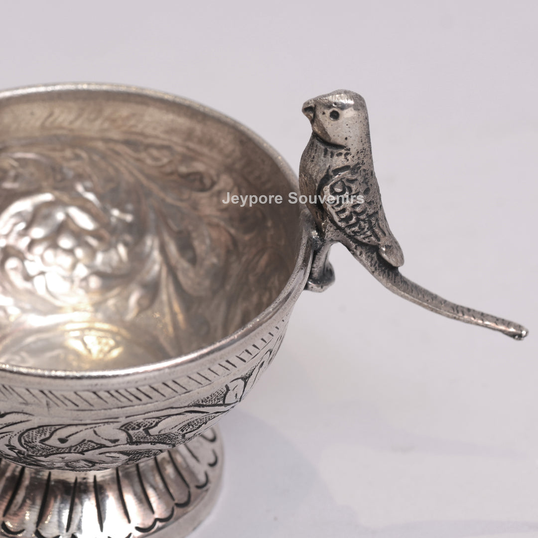 Handcrafted German Silver Polished Decorative Parrot Bowl