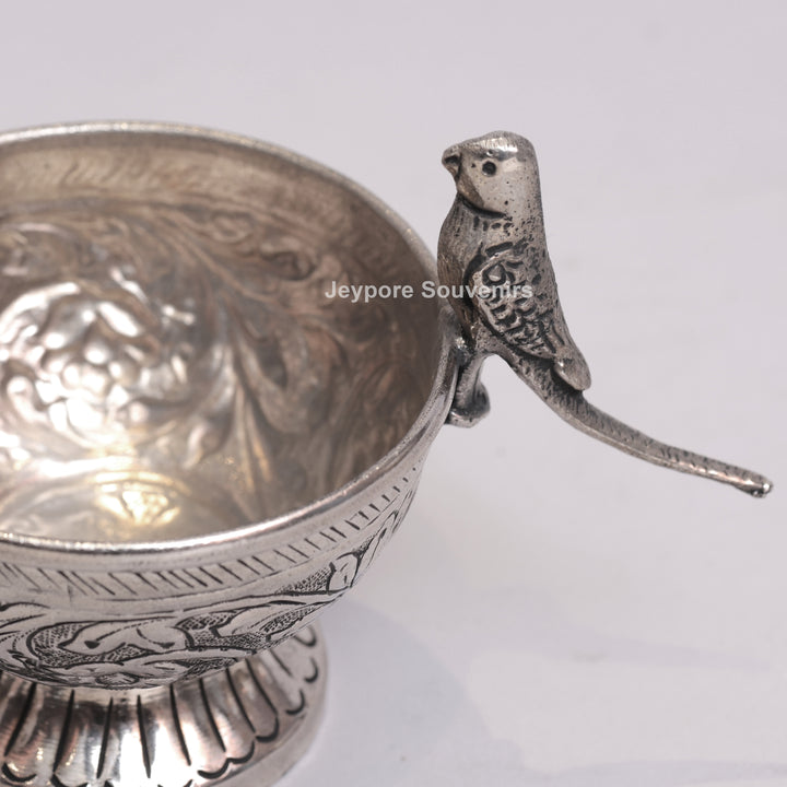 Handcrafted German Silver Polished Decorative Parrot Bowl