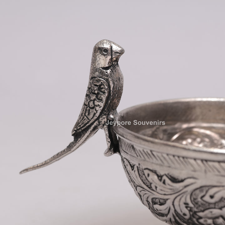 Handcrafted German Silver Polished Decorative Parrot Bowl