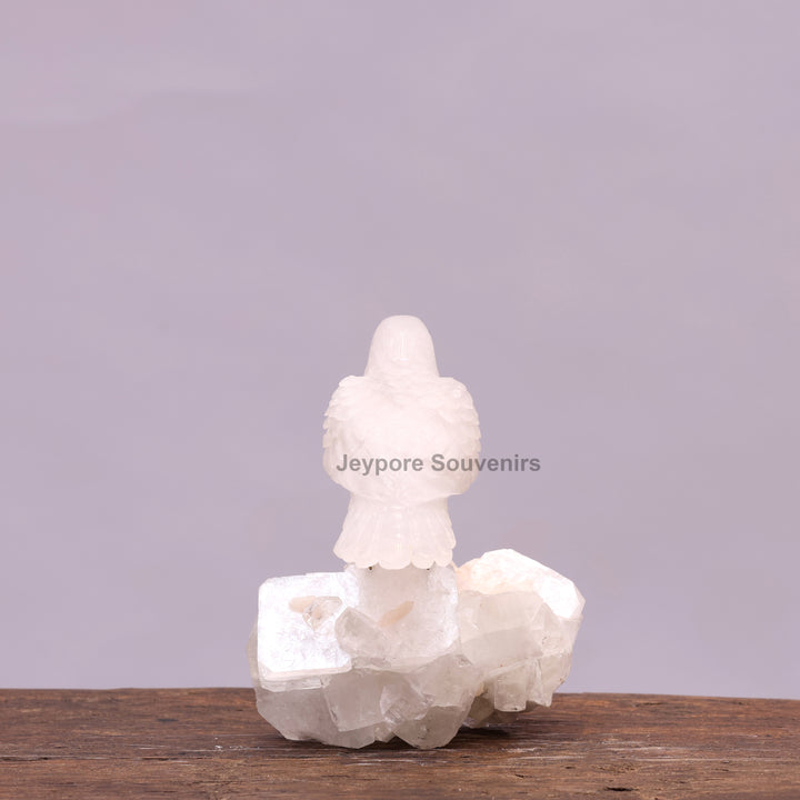 White Quartz Bird On Crystal Rock Base Sculpture